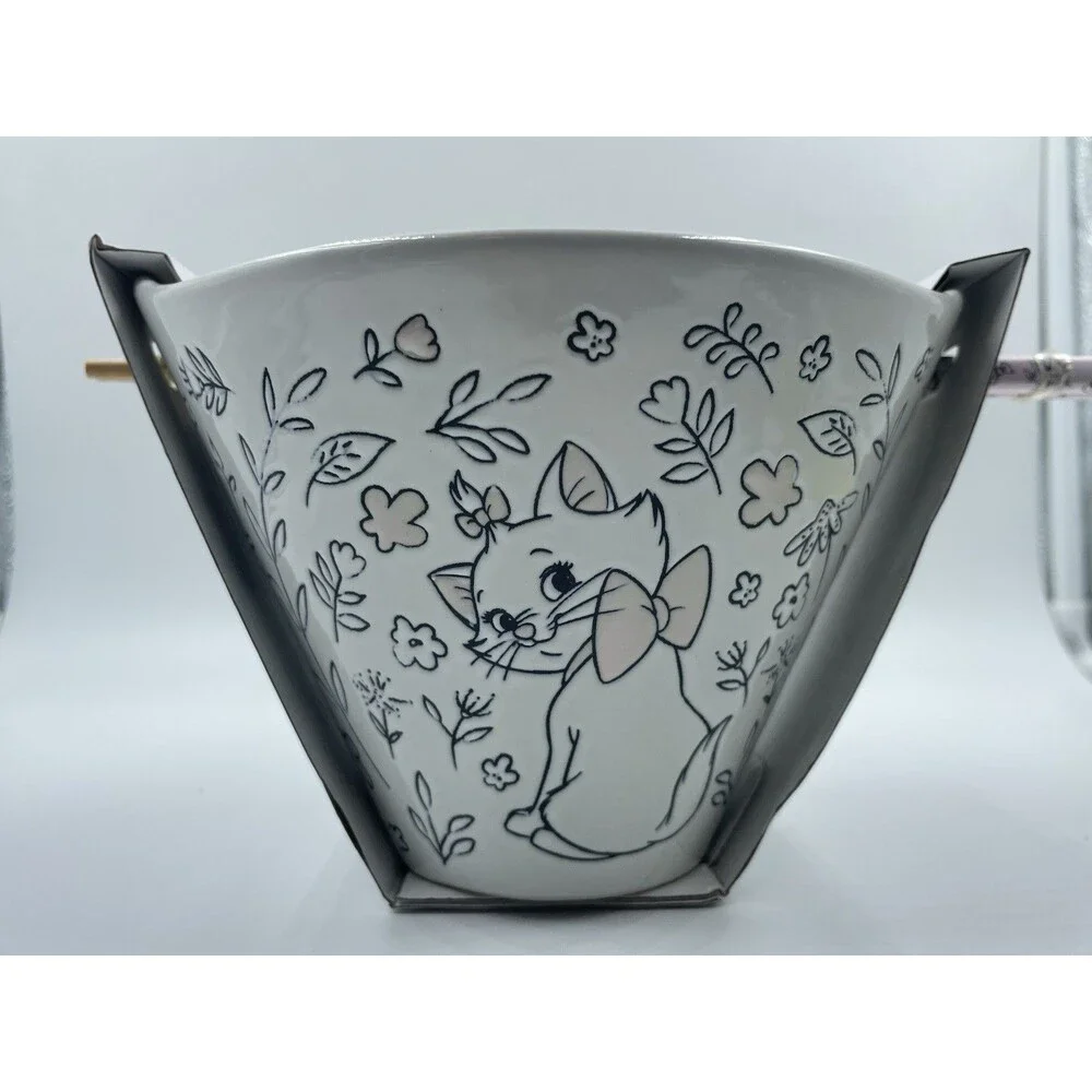 Disney The Aristocrats Marie Pink And White Ribbon Ramen Bowl With Chopsticks 💝